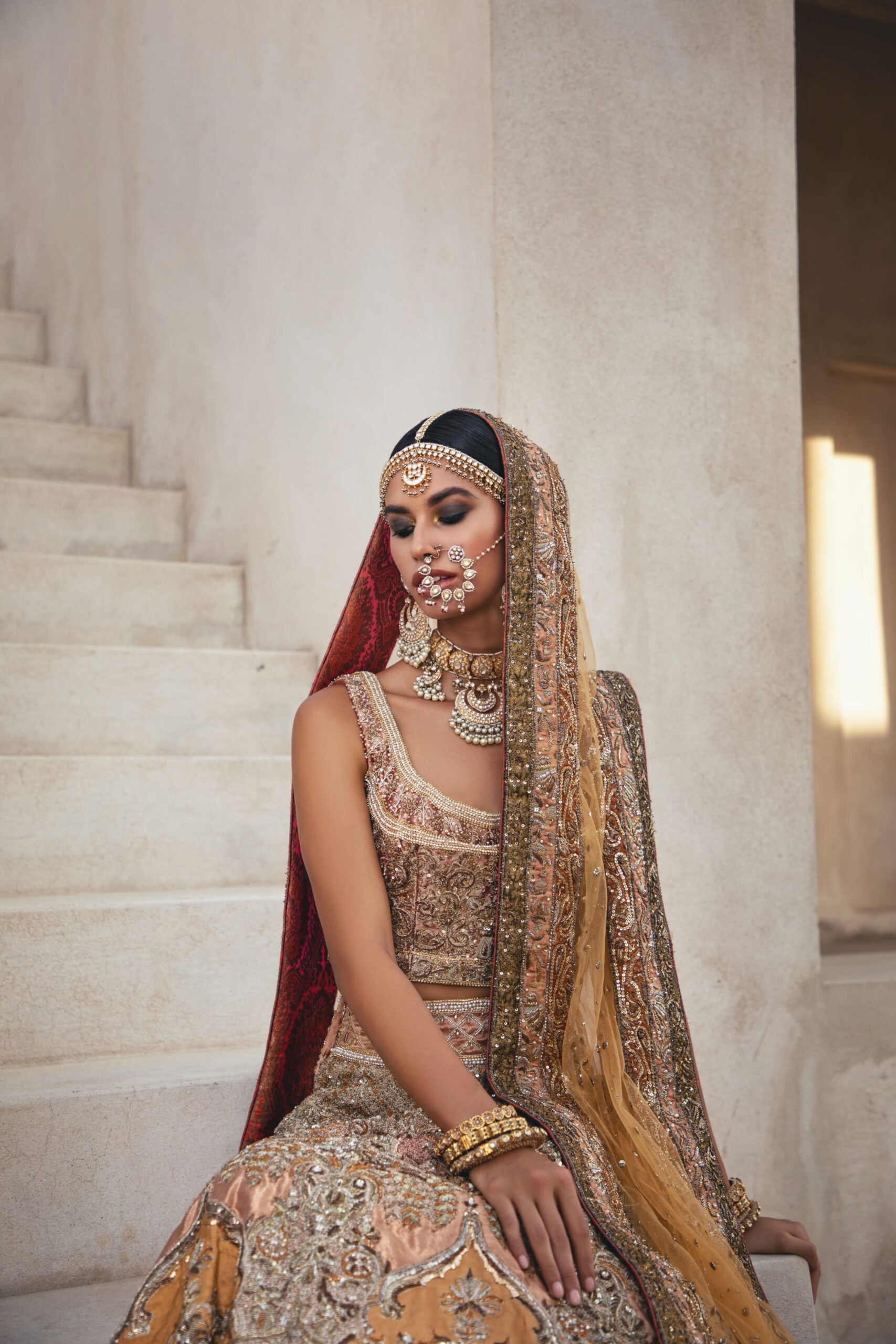 Ochre Hand-Embellished Silk/Satin Lehenga Choli (3-Piece) - Image 6