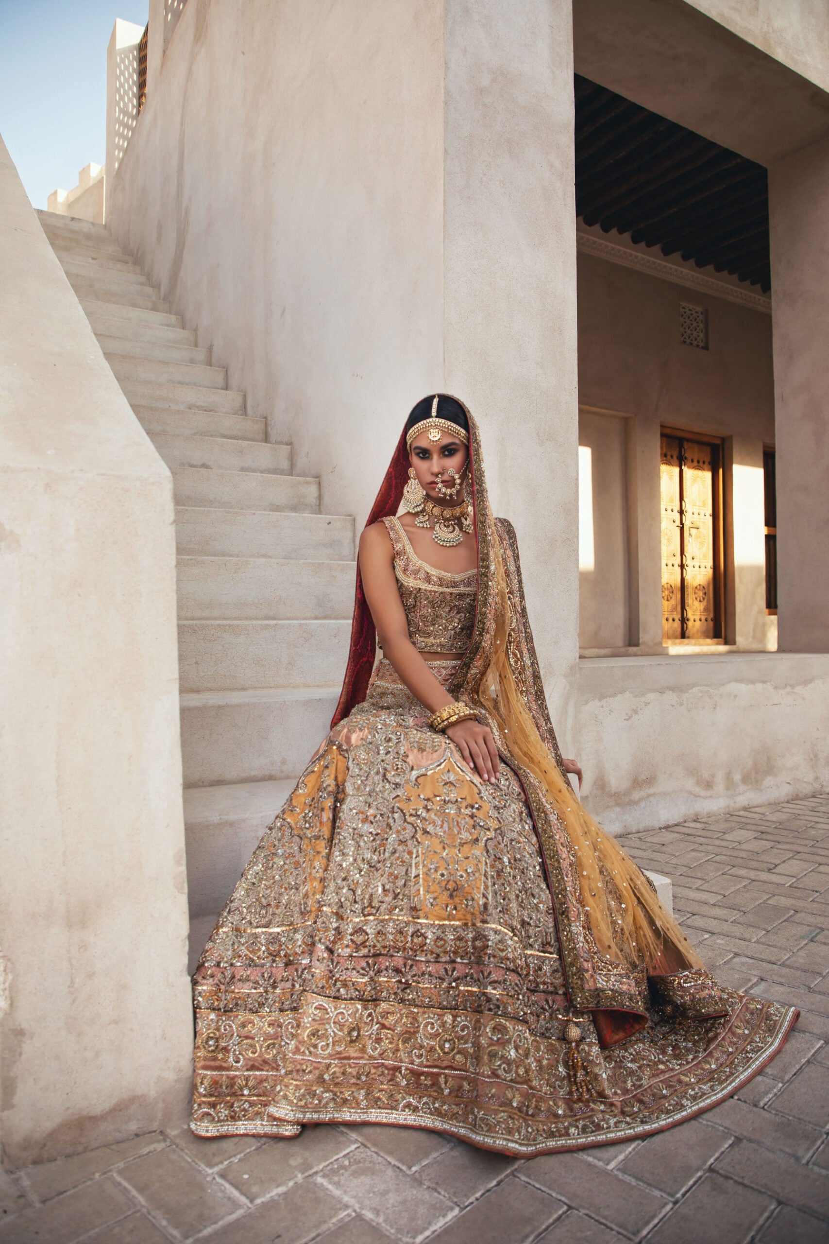 Ochre Hand-Embellished Silk/Satin Lehenga Choli (3-Piece) - Image 7