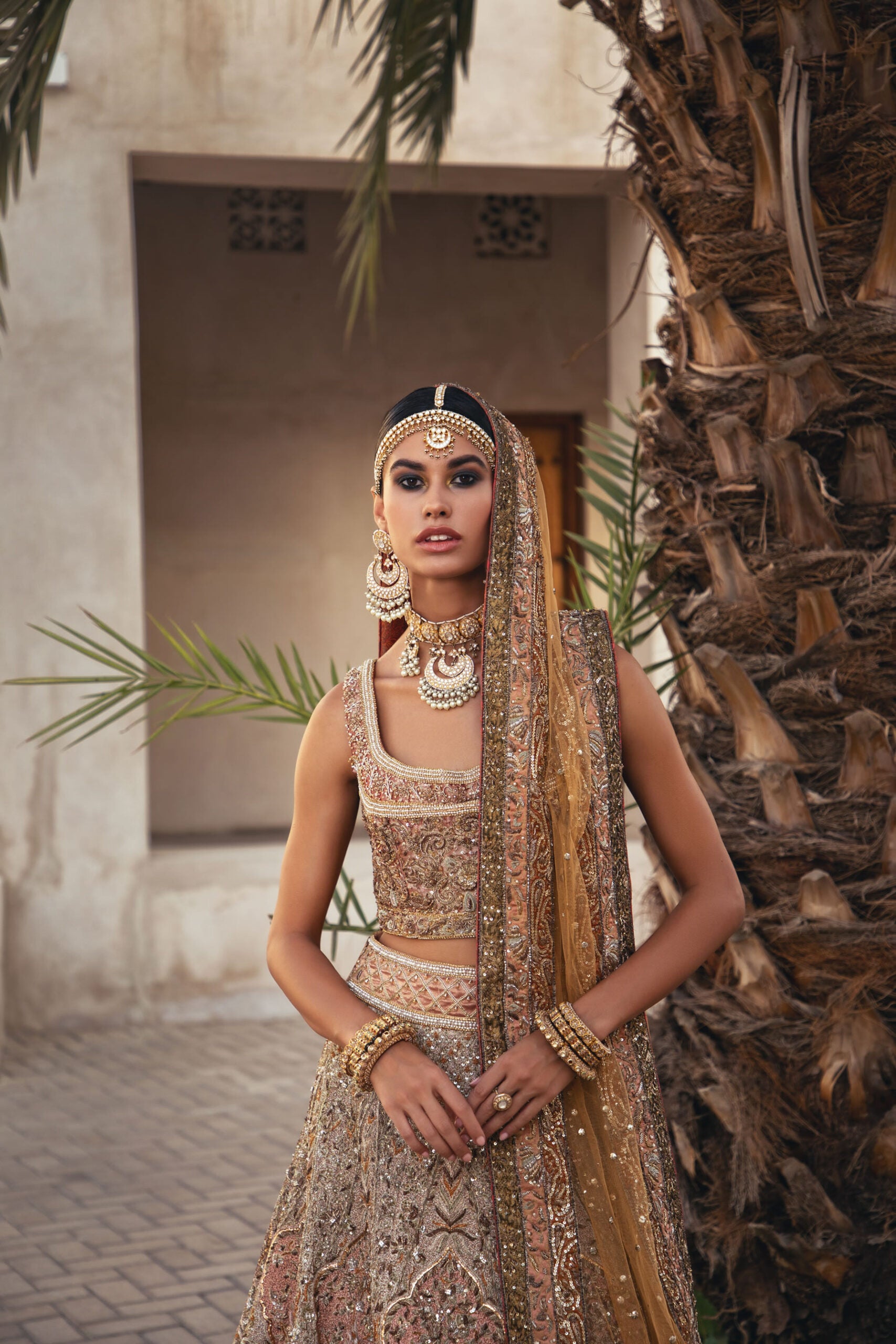 Ochre Hand-Embellished Silk/Satin Lehenga Choli (3-Piece) - Image 8