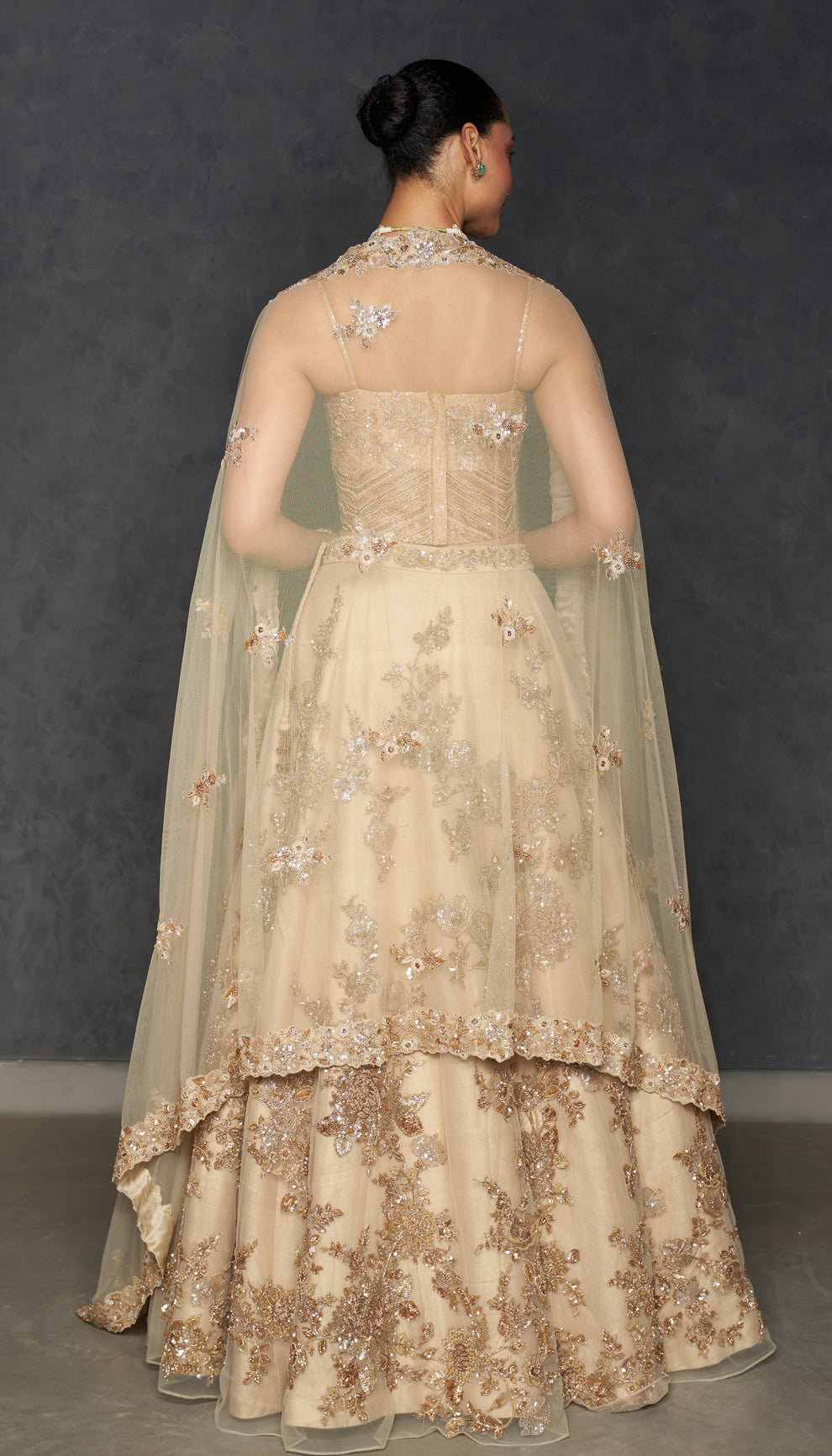 Indian Champagne Embellished Silk-Blend Lehenga (3-Piece) - Image 3
