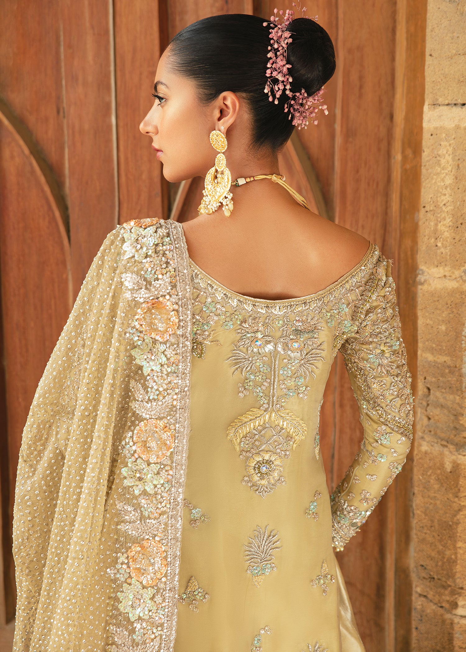 Lime Gold Embellished Silk Lehenga Gown (3-Piece) - Image 2