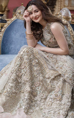 Pakistani Champagne Embellished Silk Bridal Lehenga (3-Piece) - Image 3