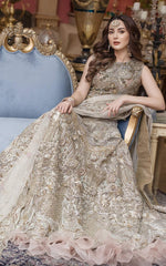 Pakistani Champagne Embellished Silk Bridal Lehenga (3-Piece) - Image 4