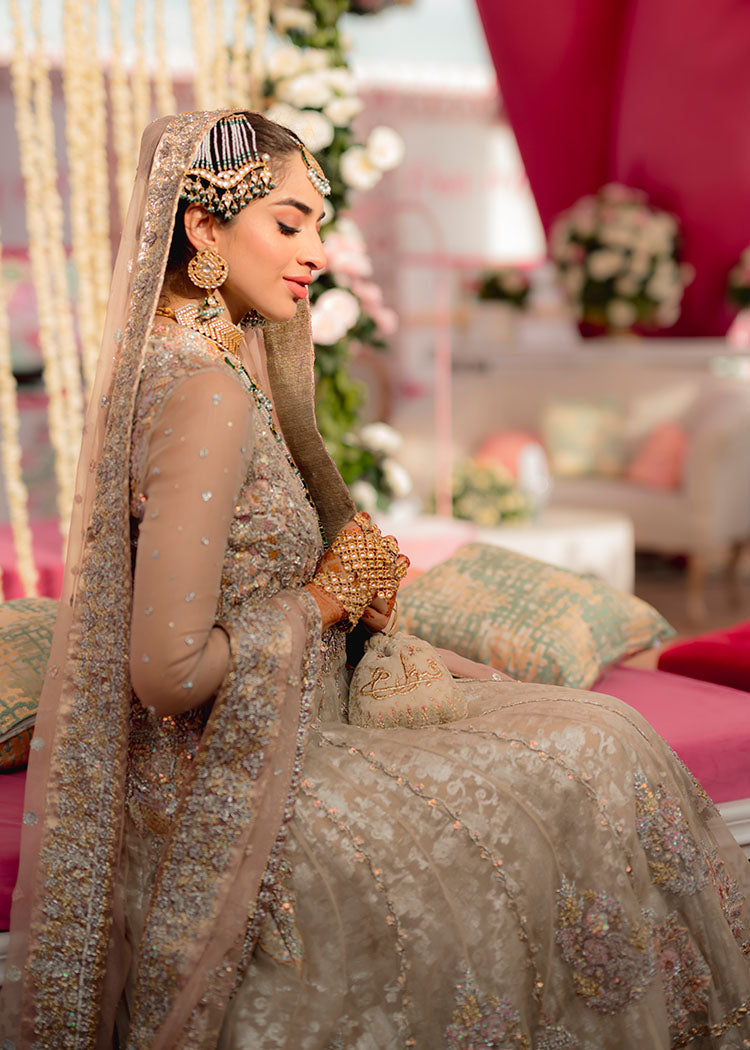 Pakistani Champagne Blush Embellished Silk Bridal Lehenga (3-Piece) - Image 4