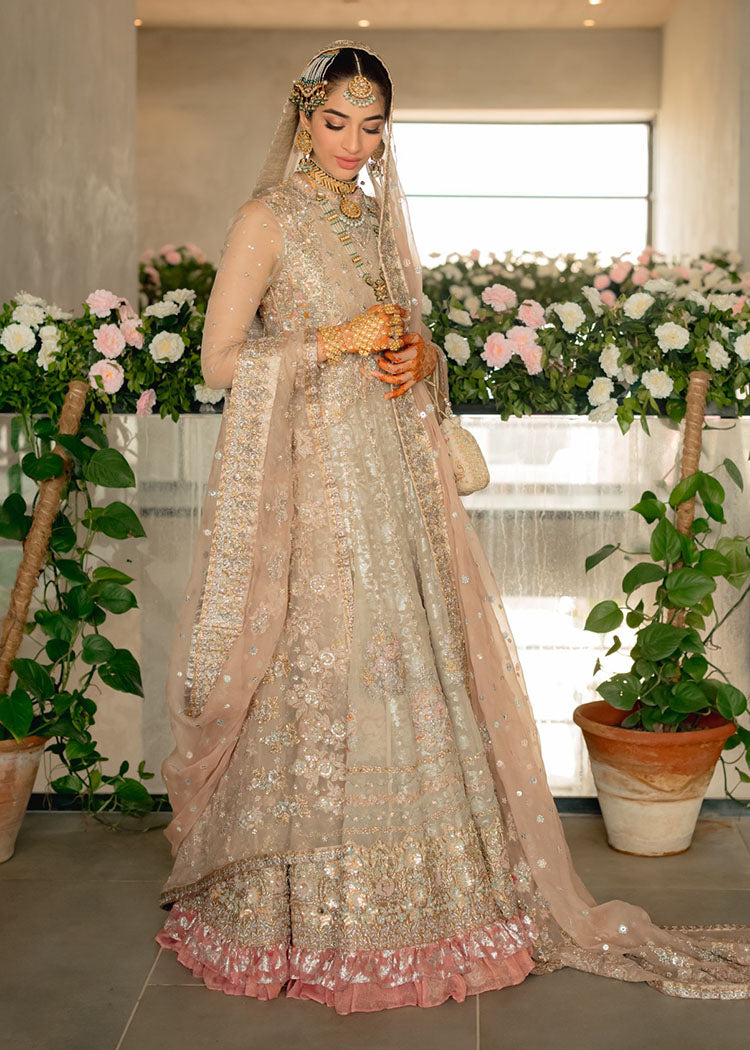 Pakistani Champagne Blush Embellished Silk Bridal Lehenga (3-Piece) - Image 8