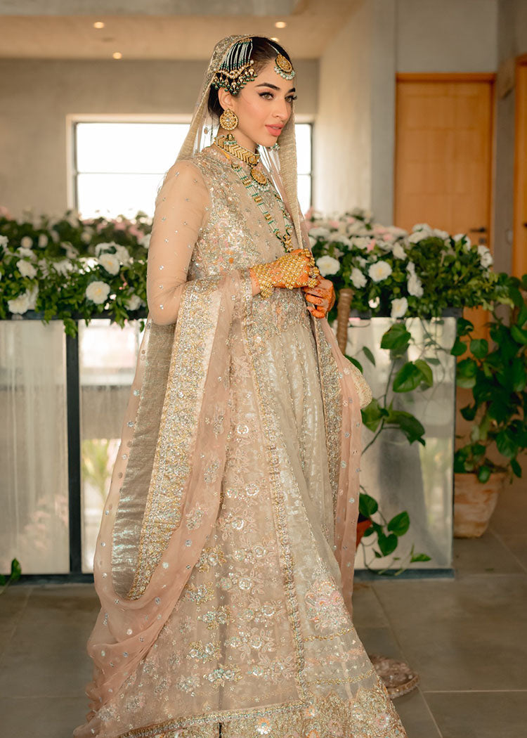 Pakistani Champagne Blush Embellished Silk Bridal Lehenga (3-Piece) - Image 9