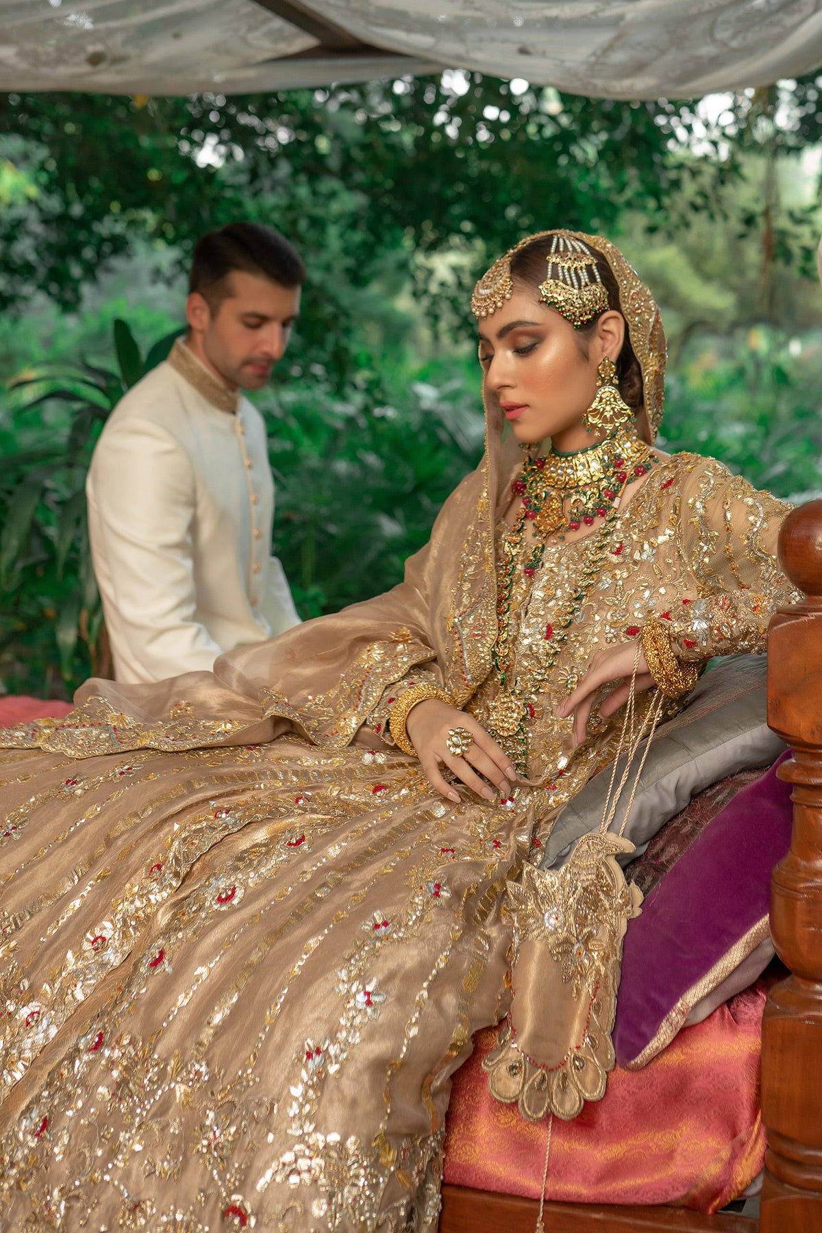 Gold Gota Zardozi Silk Brocade Lehenga (3-Piece) - Image 4