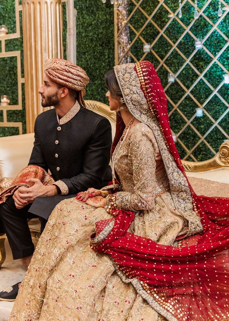 Gold Zardozi Silk Bridal Lehenga (3-Piece) - Image 1