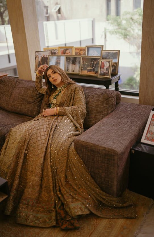 Gold Zardozi Embroidered Silk-Blend Gown with Lehenga (3-Piece) - Image 4