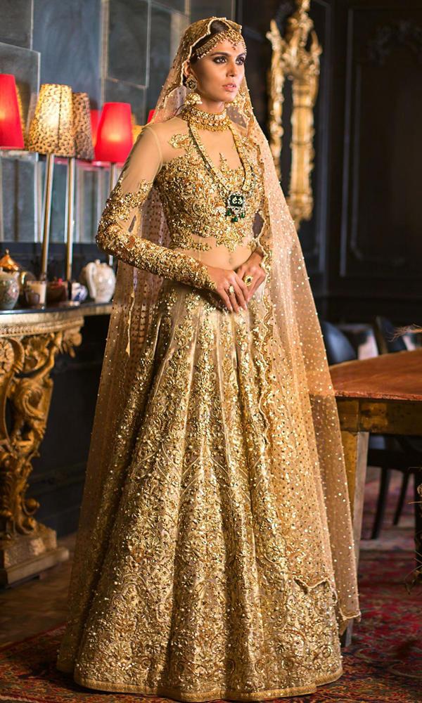 Gold Zardozi Silk Bridal Lehenga (3-Piece) - Image 2