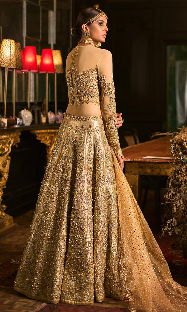Gold Zardozi Silk Bridal Lehenga (3-Piece) - Image 4