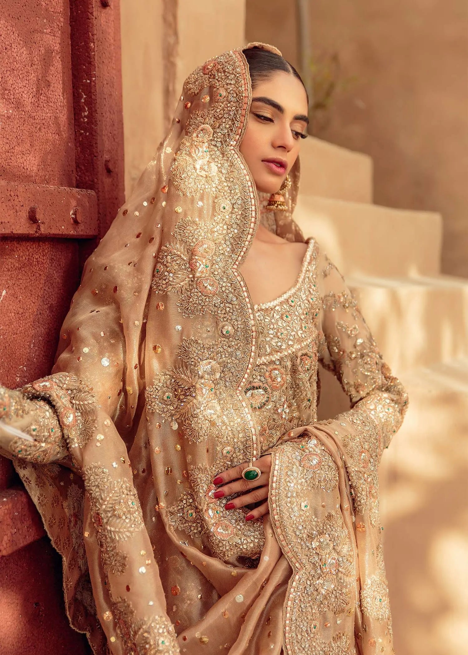 Burnt Toffee Gold Embellished Bridal Gown (3-Piece) - Image 3