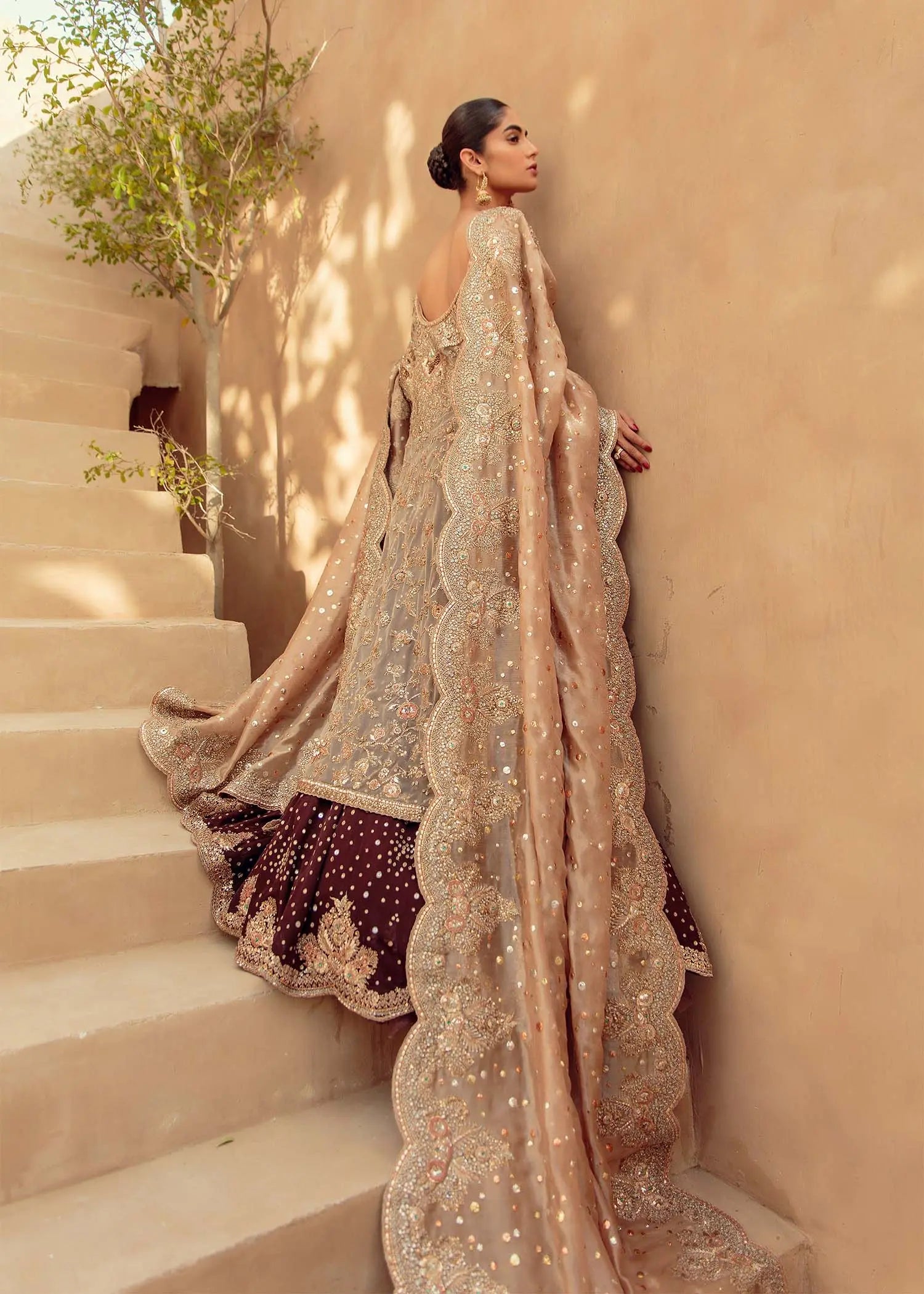 Burnt Toffee Gold Embellished Bridal Gown (3-Piece) - Image 8