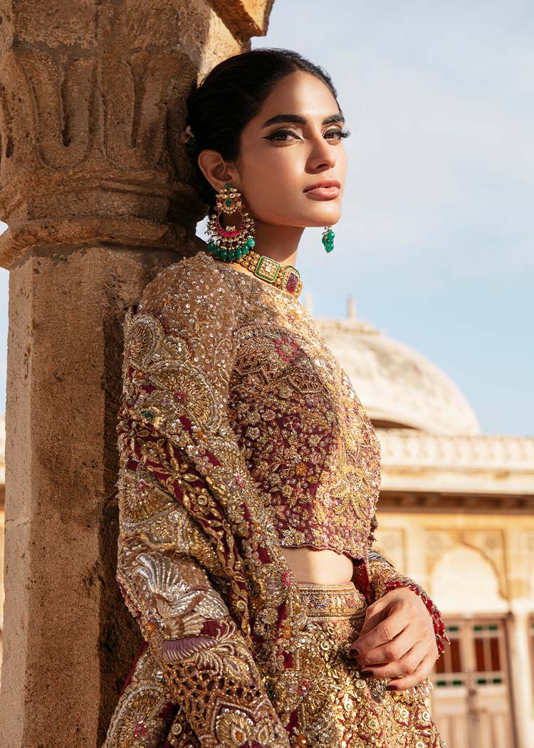 Gold and Rose Pink Embellished Silk Bridal Lehenga Choli (3-Piece) - Image 4