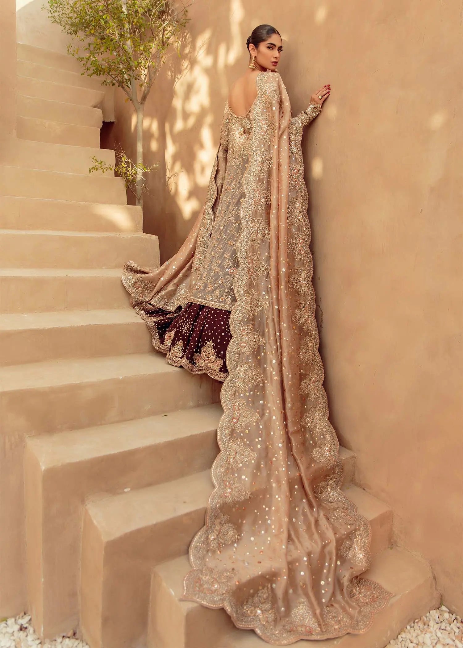 Burnt Toffee Gold Embellished Bridal Gown (3-Piece) - Image 4