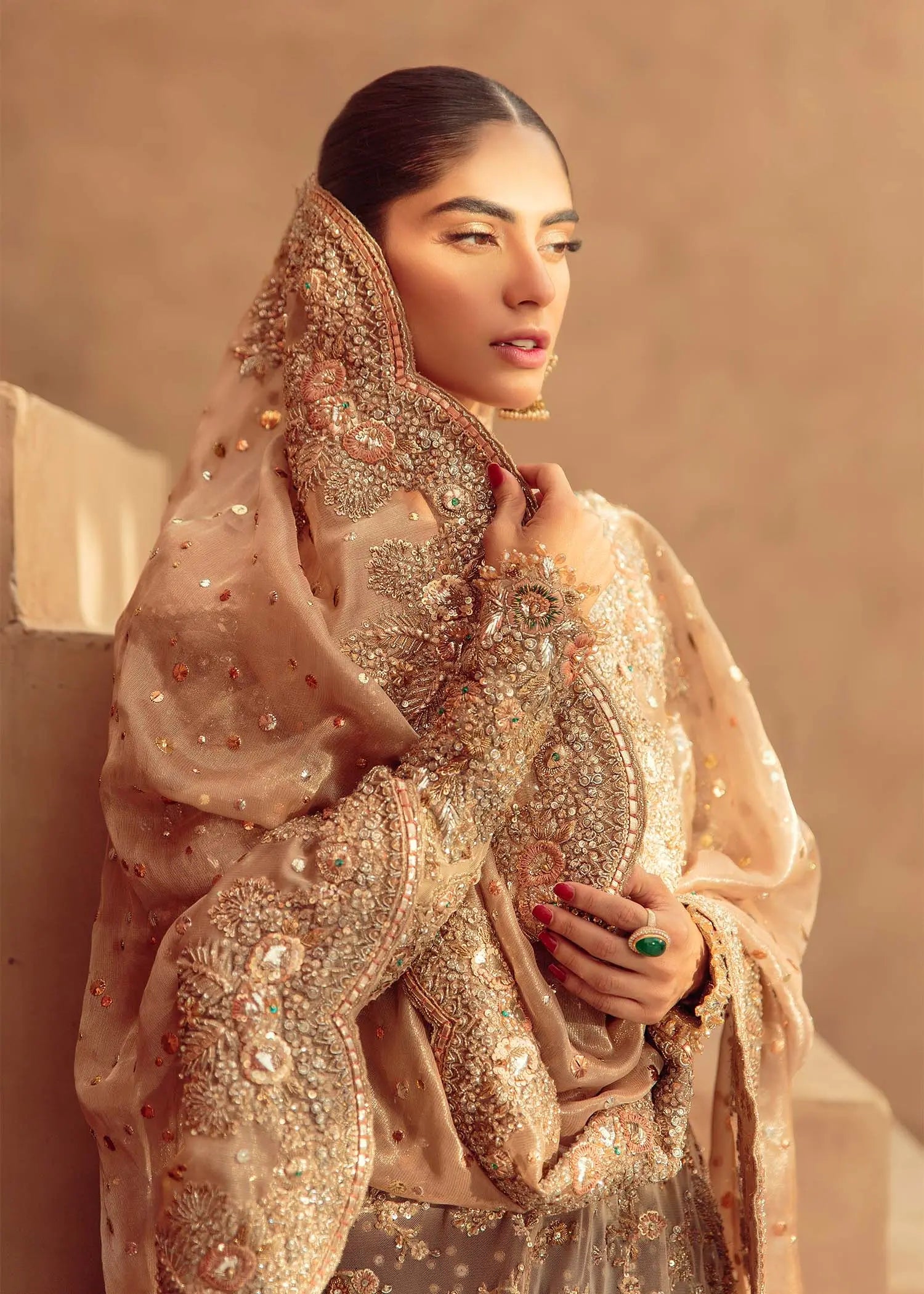 Burnt Toffee Gold Embellished Bridal Gown (3-Piece) - Image 7