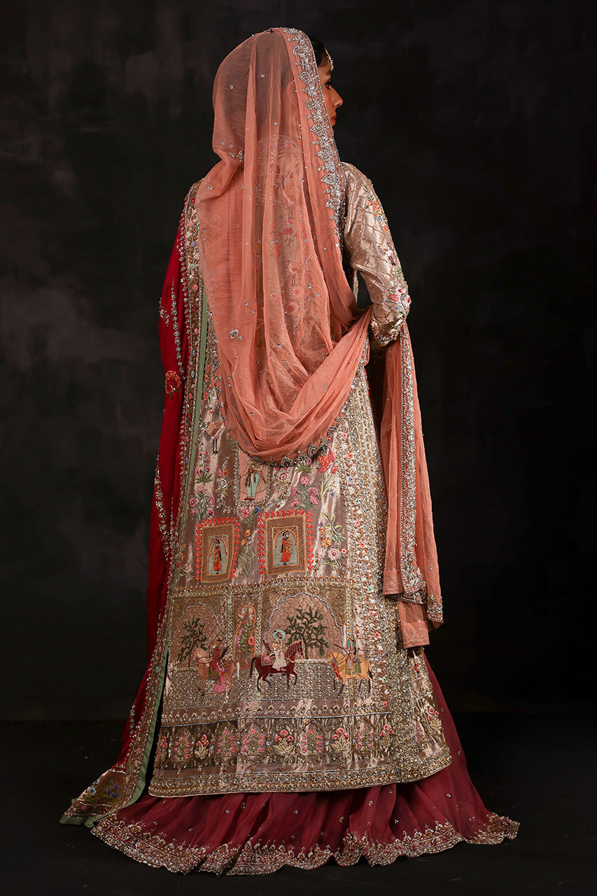 Rose Gold Zardozi Silk Jacket & Lehnga (5-Piece) - Image 2