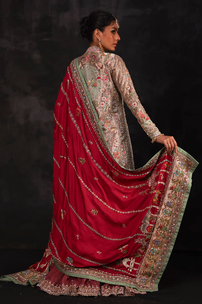 Rose Gold Zardozi Silk Jacket & Lehnga (5-Piece) - Image 7