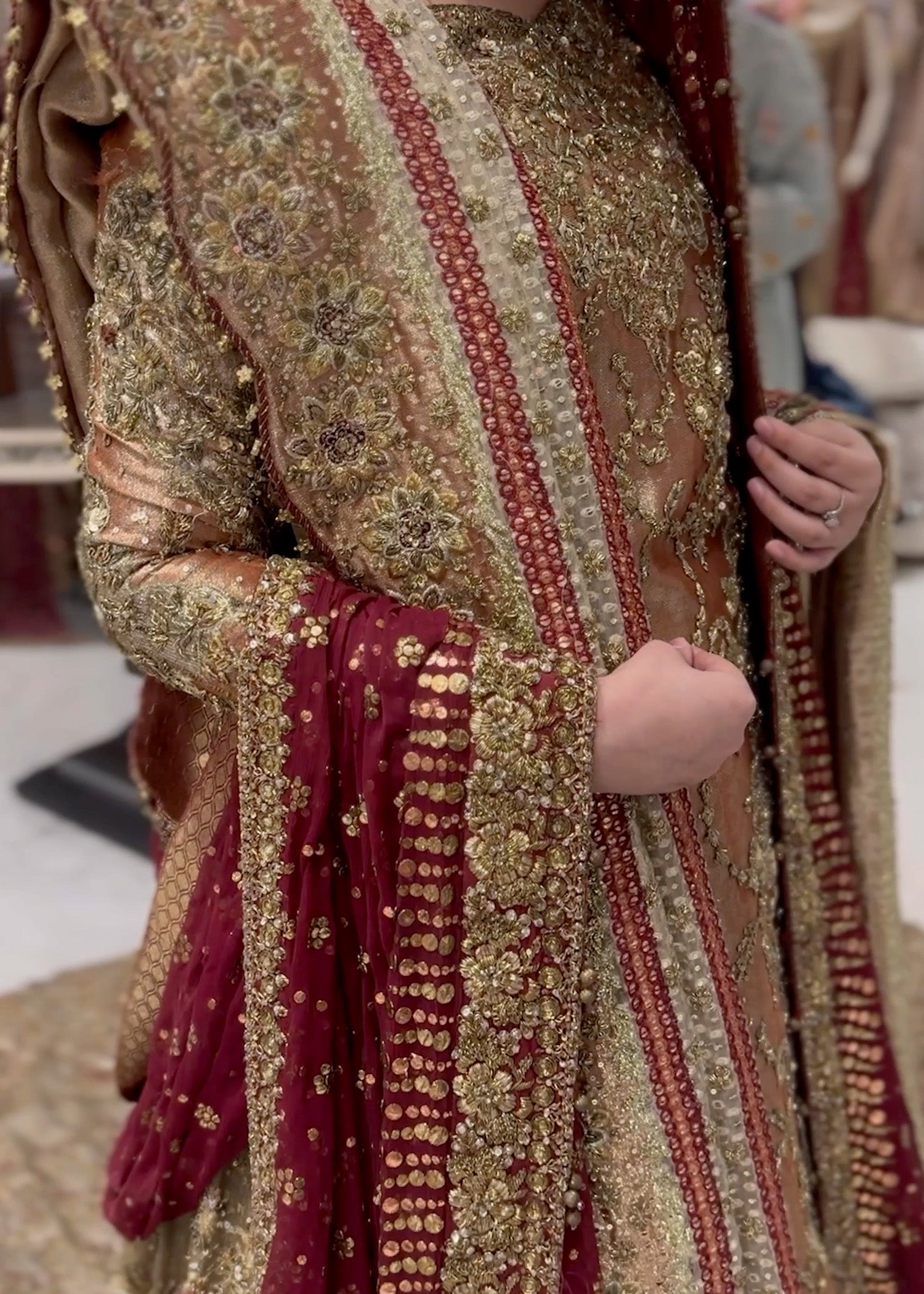 Antique Gold Embellished Silk Bridal Lehenga (3-Piece) - Image 2