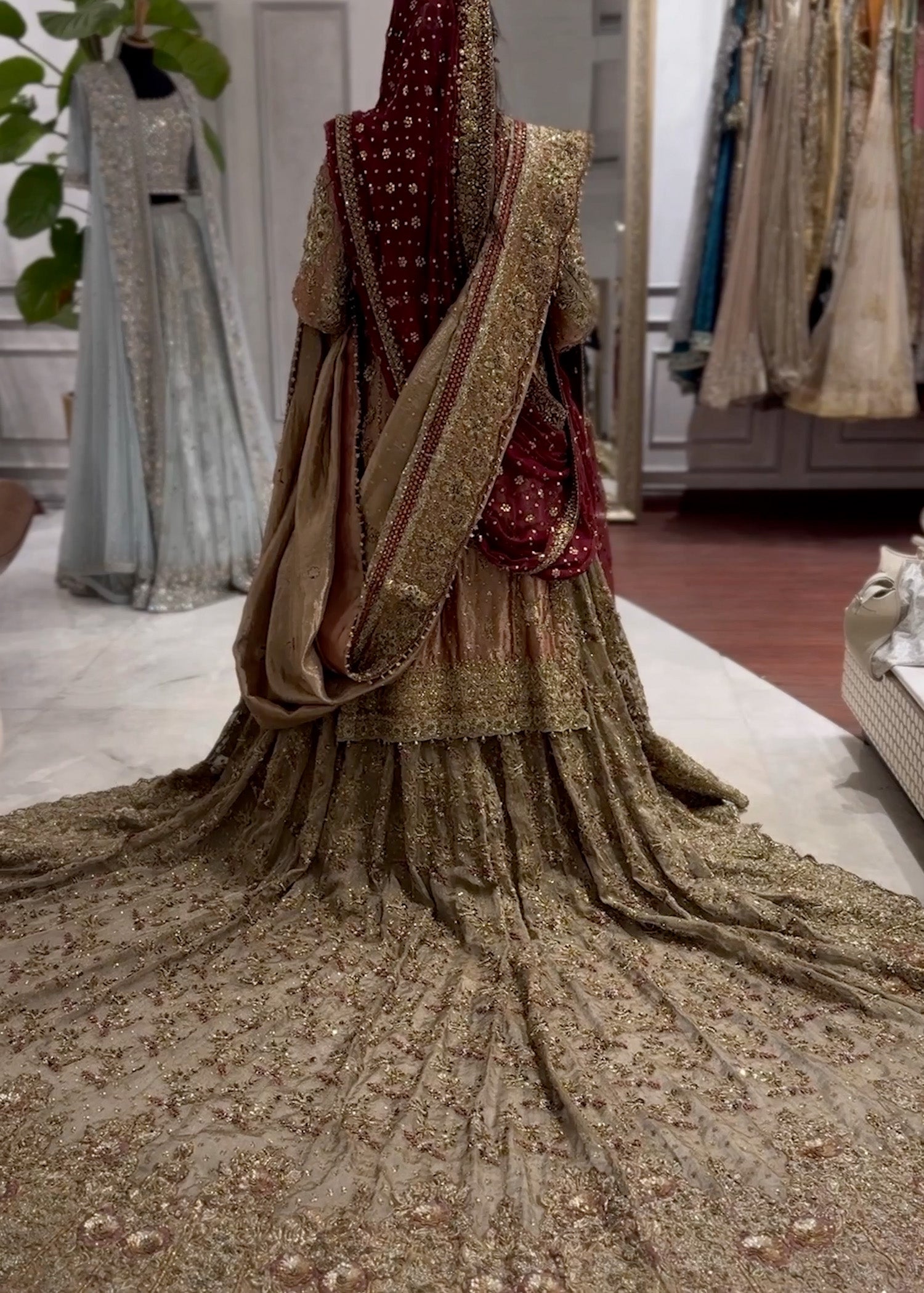Antique Gold Embellished Silk Bridal Lehenga (3-Piece) - Image 3