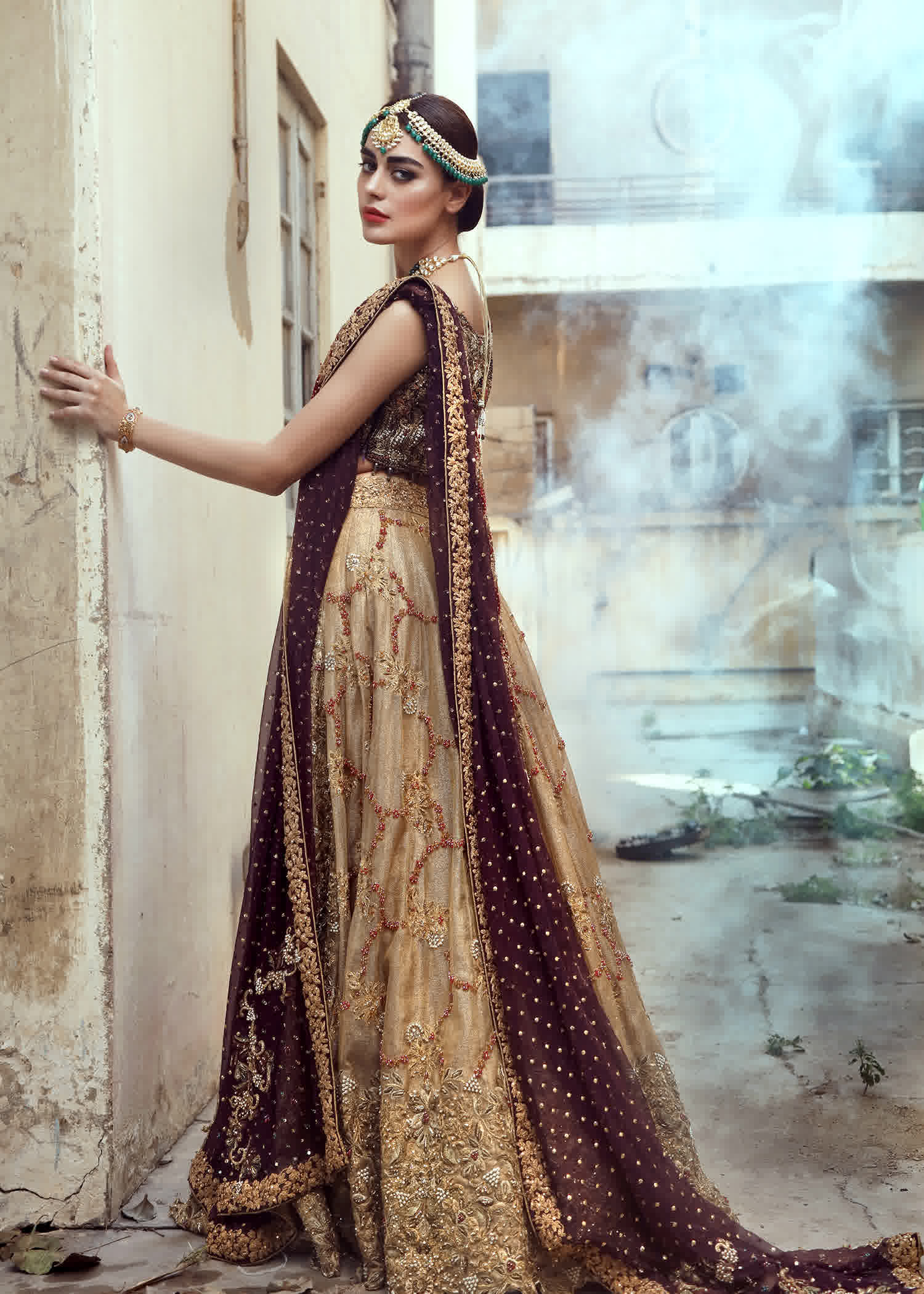 Antique Gold Embroidered Silk Lehenga Choli (3-Piece) - Image 2