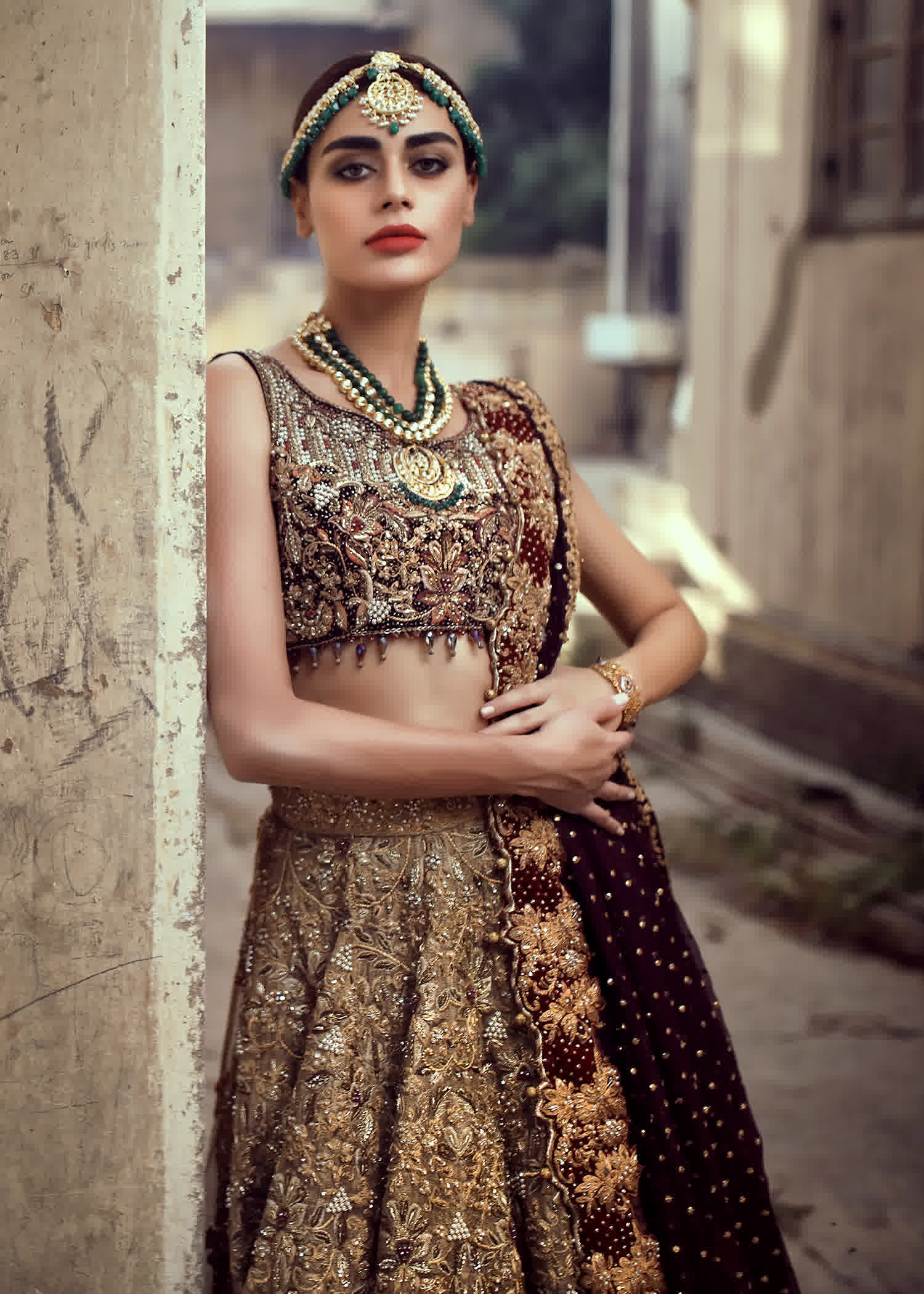 Antique Gold Embroidered Silk Lehenga Choli (3-Piece) - Image 3