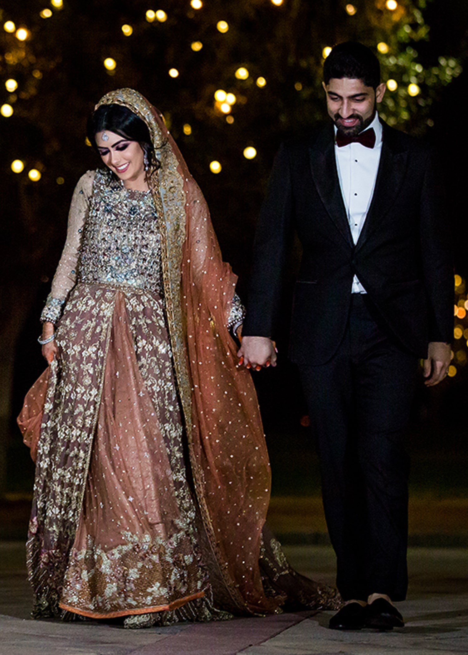 Pakistani Copper Gold Embroidered Silk Bridal Lehenga (3-Piece) - Image 1