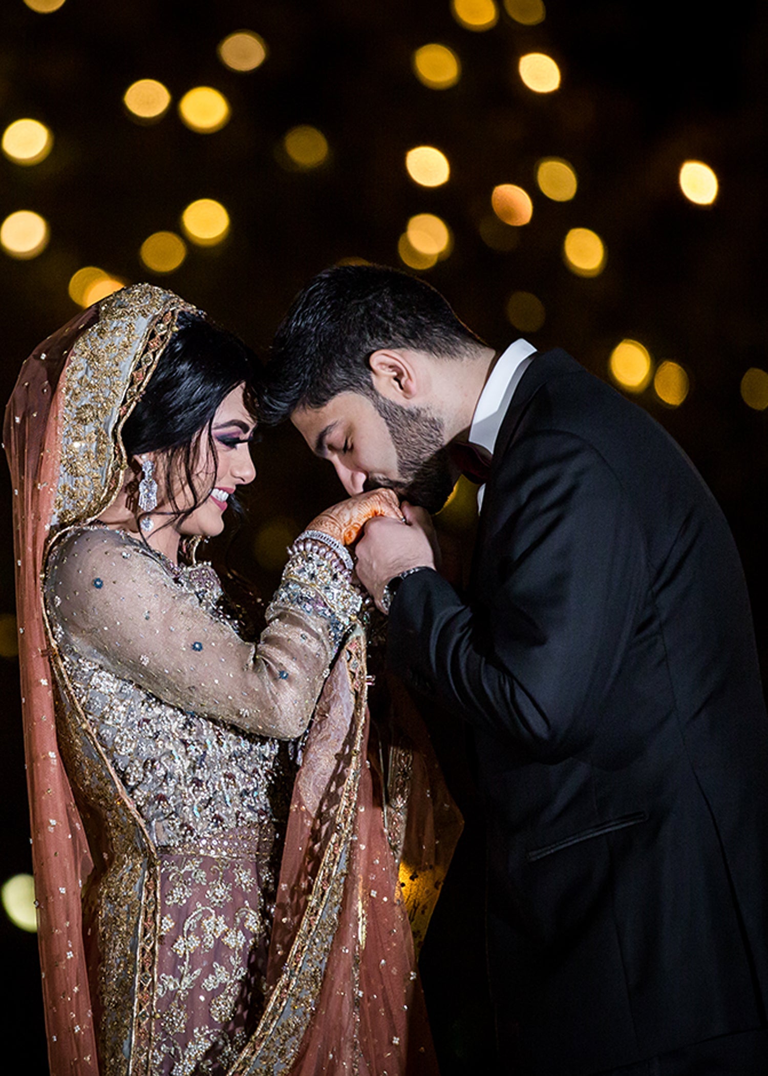 Pakistani Copper Gold Embroidered Silk Bridal Lehenga (3-Piece) - Image 2