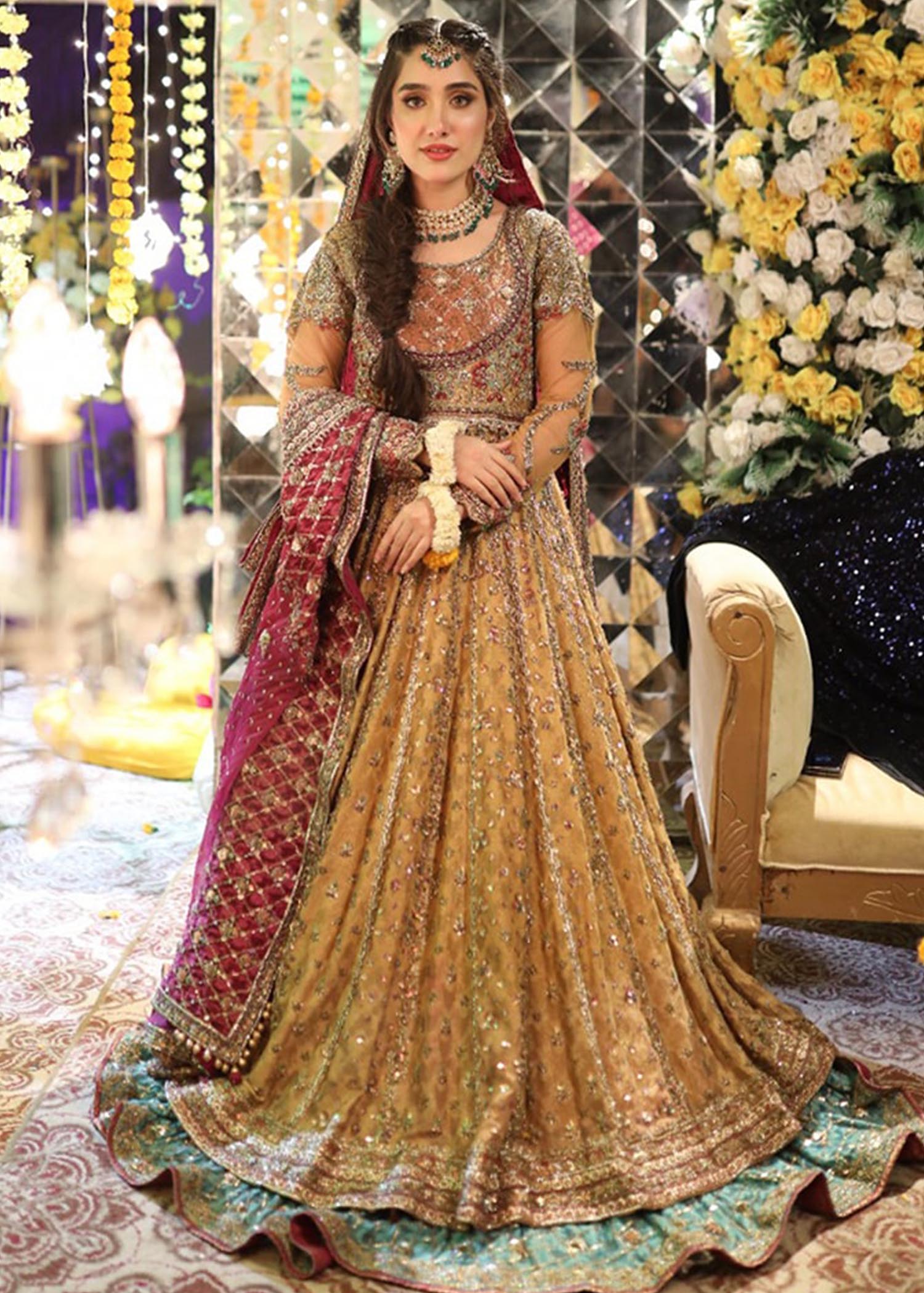 Pakistani Antique Gold Embellished Silk-Blend Bridal Lehenga (3-Piece) - Image 1
