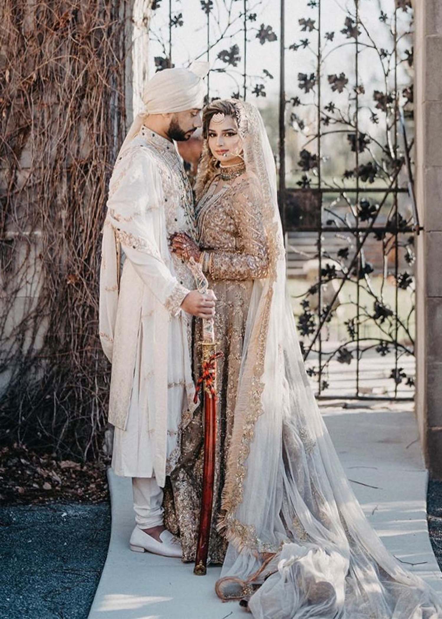 Pakistani Antique Gold Embellished Silk Bridal Lehenga (3-Piece) - Image 2