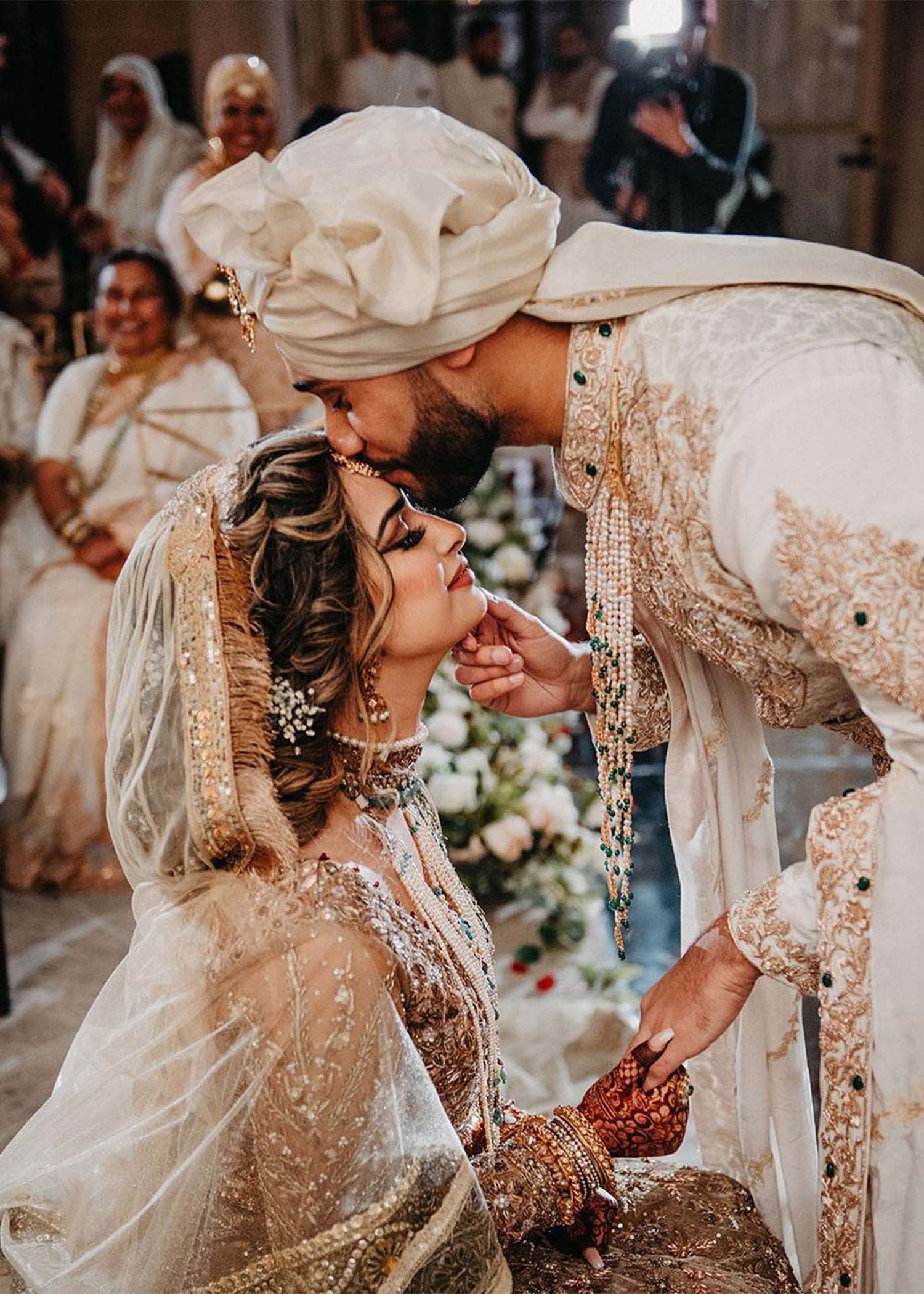 Pakistani Antique Gold Embellished Silk Bridal Lehenga (3-Piece) - Image 3