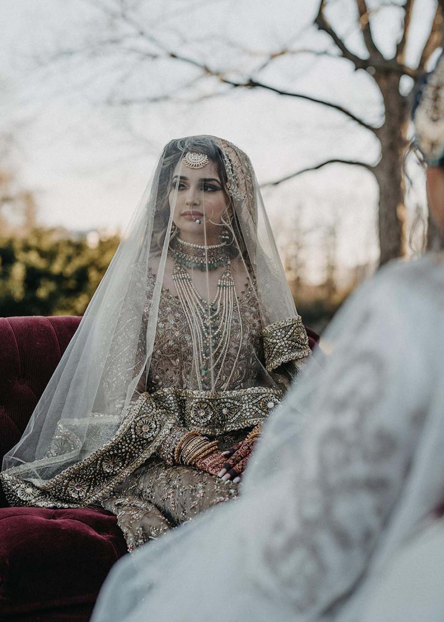 Pakistani Antique Gold Embellished Silk Bridal Lehenga (3-Piece) - Image 6