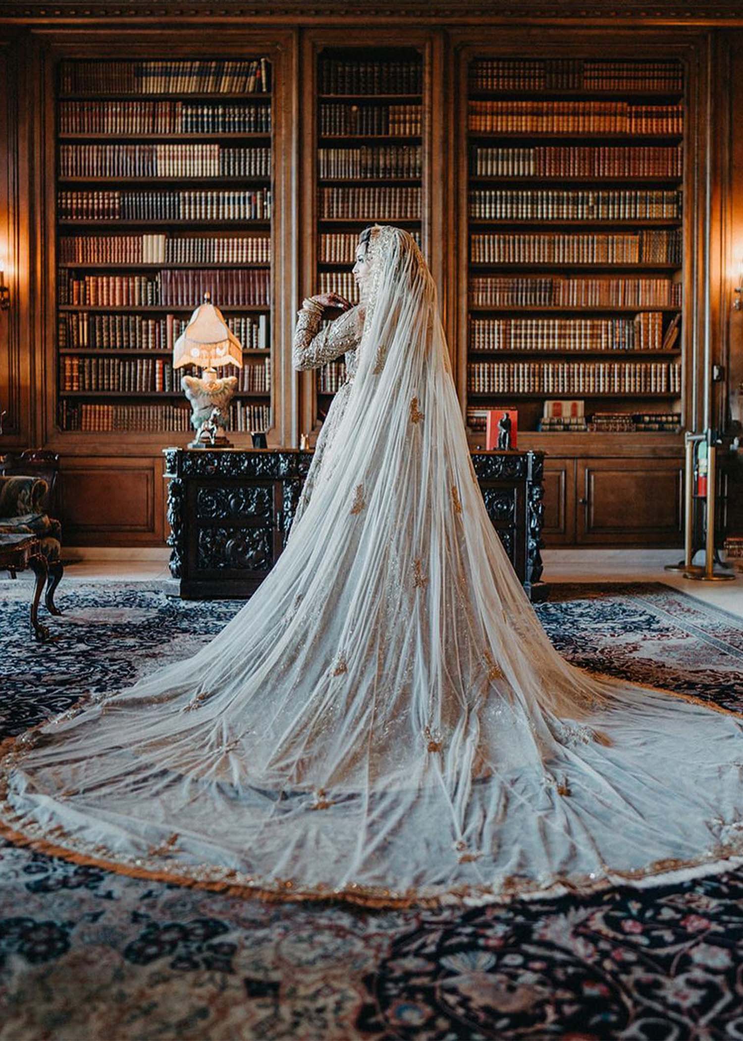 Pakistani Antique Gold Embellished Silk Bridal Lehenga (3-Piece) - Image 7