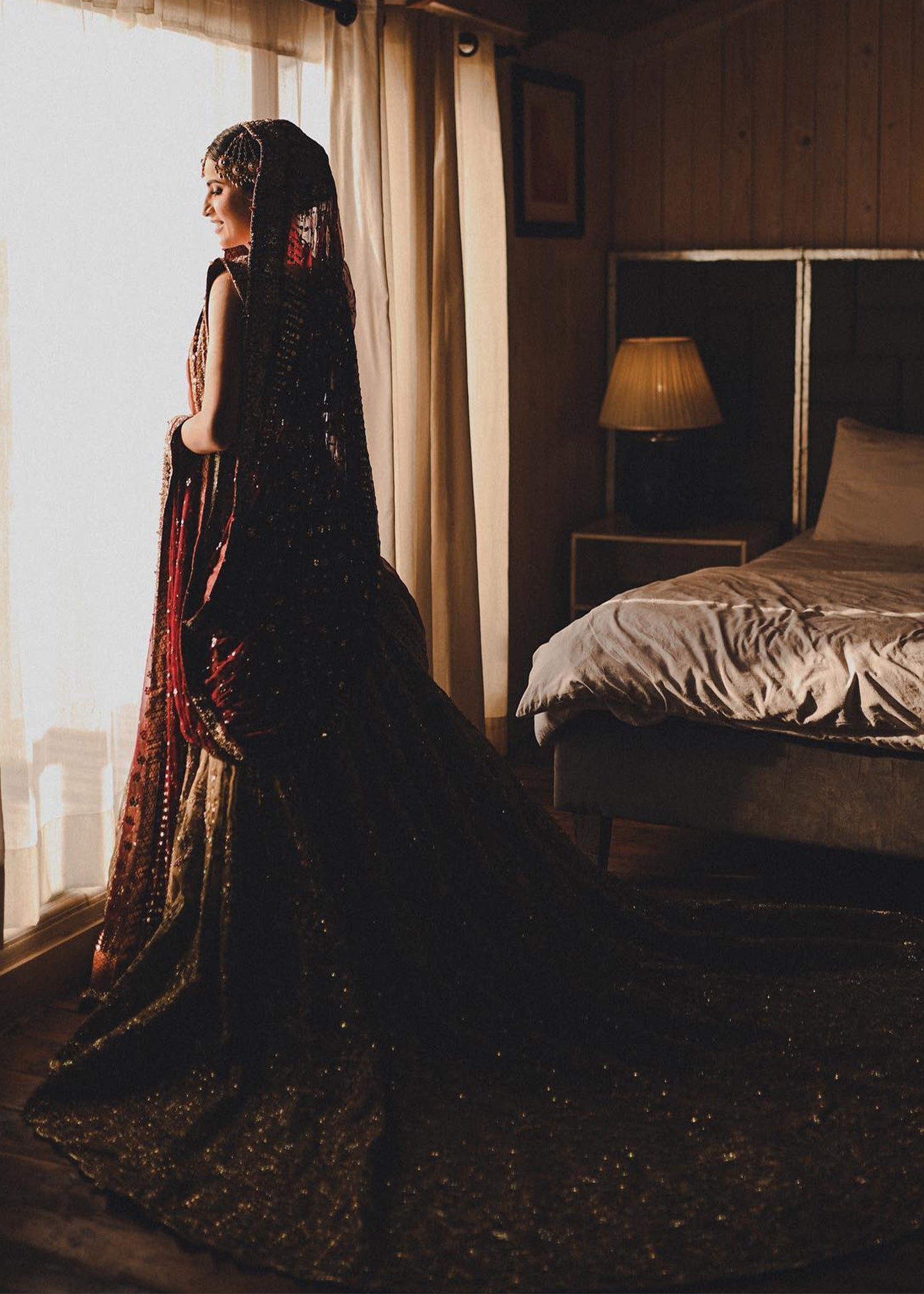 Deep Maroon Gold Embellished Silk Bridal Lehenga (3-Piece) - Image 3