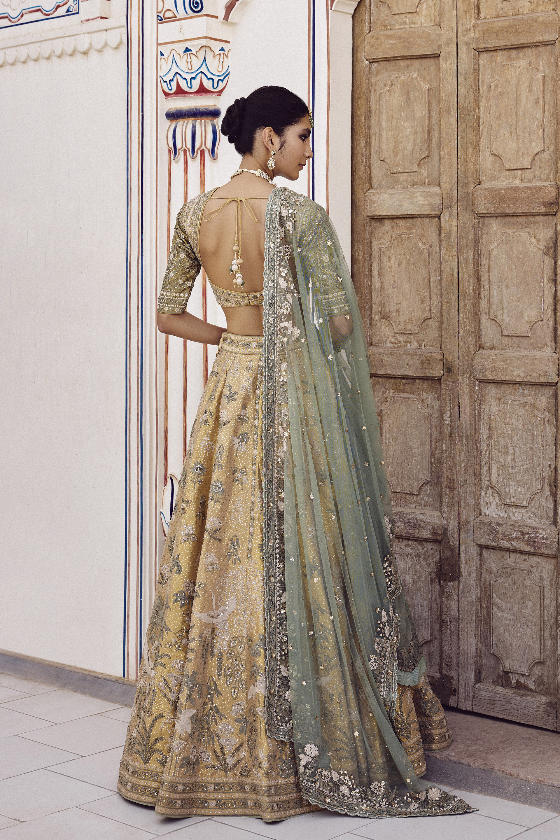 Gold Zardozi Embroidered Silk Lehenga (3-Piece) - Image 2
