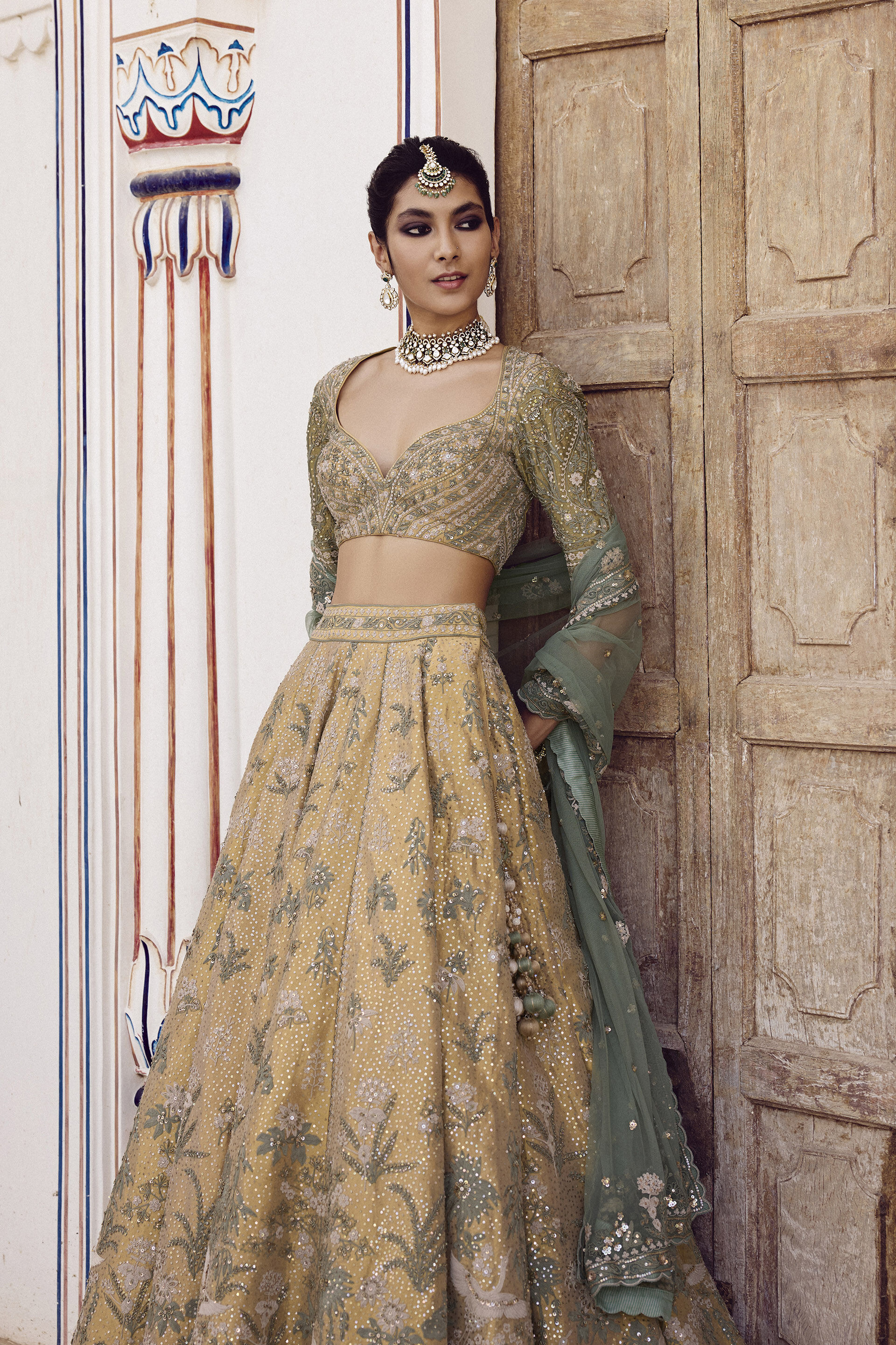 Gold Zardozi Embroidered Silk Lehenga (3-Piece) - Image 3