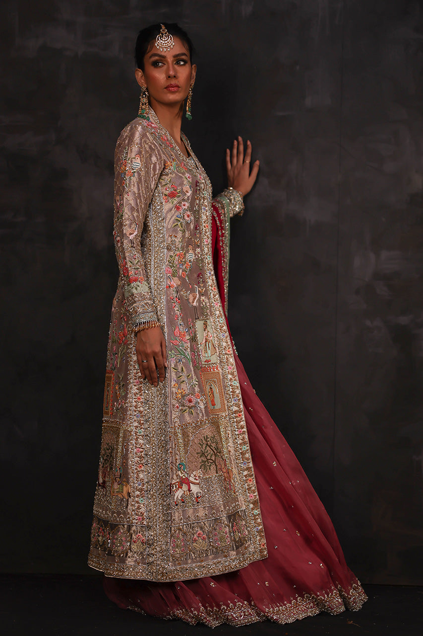 Rose Gold Zardozi Silk Lehnga Set (4-Piece) - Image 5