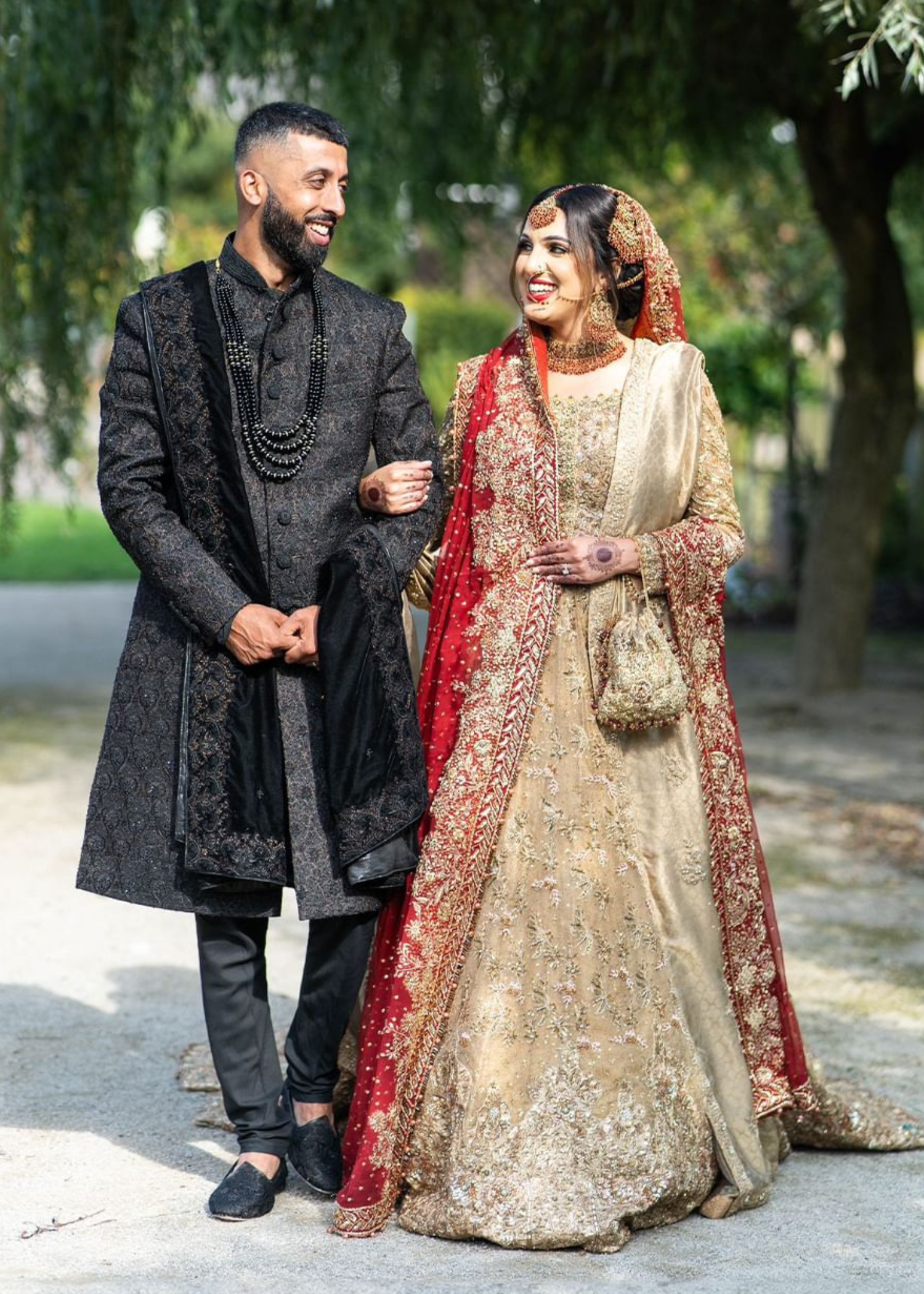 Gold and Deep Red Zardozi Silk Bridal Lehenga (3-Piece) - Image 2