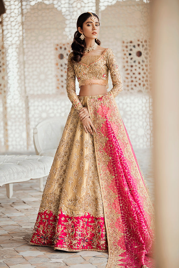 Gold Hand Embellished Tissue Lehenga (3-Piece) - Image 6