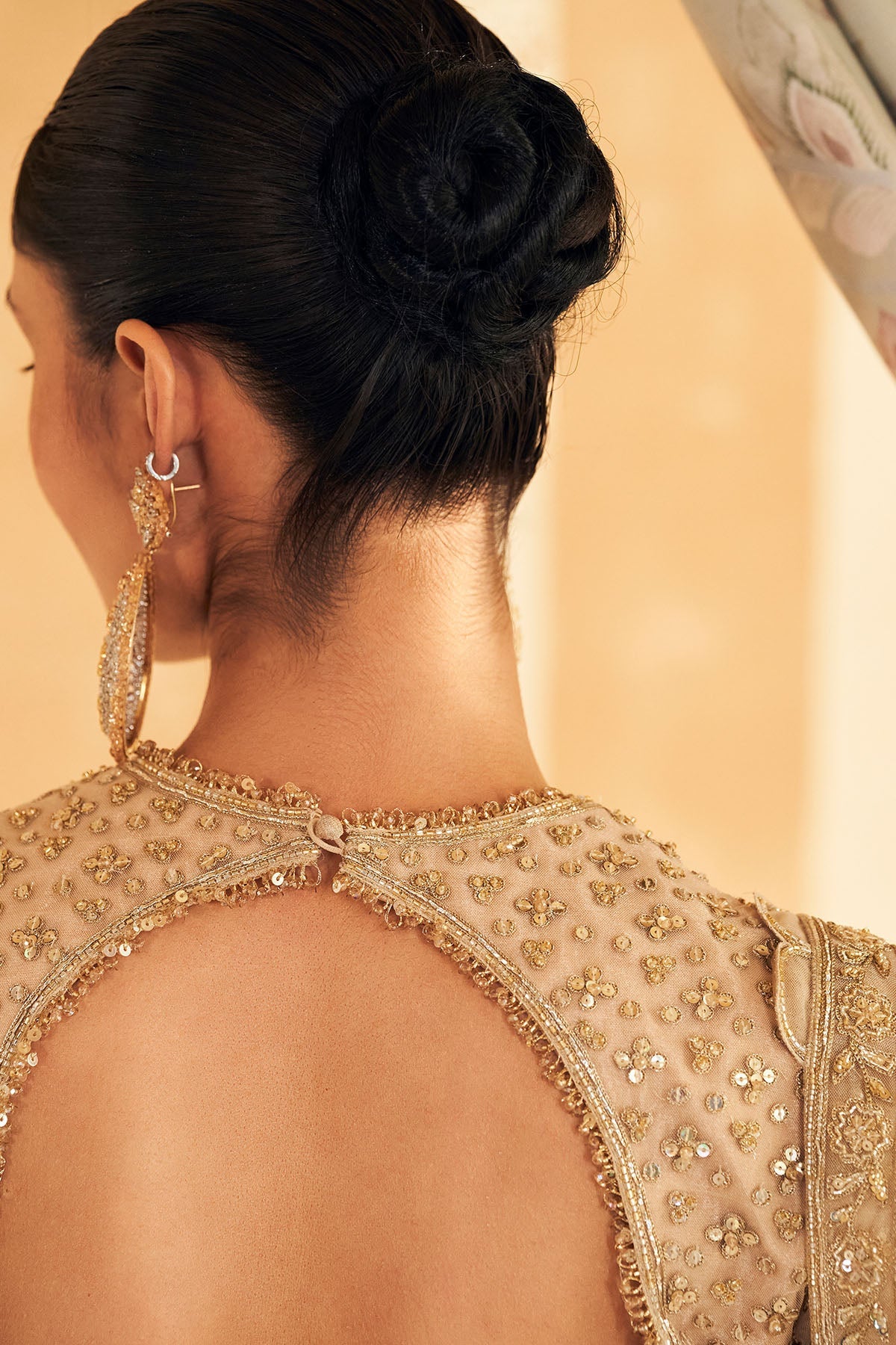 Gold Hand-Embroidered Tissue & Net Bridal Lehenga (3-Piece) - Image 8