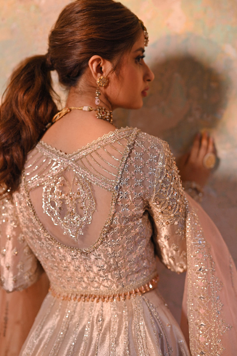 Pakistani Champagne Gota Embroidered Tissue Lehenga (3-Piece) - Image 3
