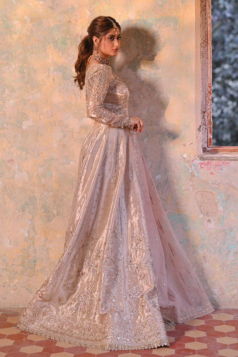 Pakistani Champagne Gota Embroidered Tissue Lehenga (3-Piece) - Image 4