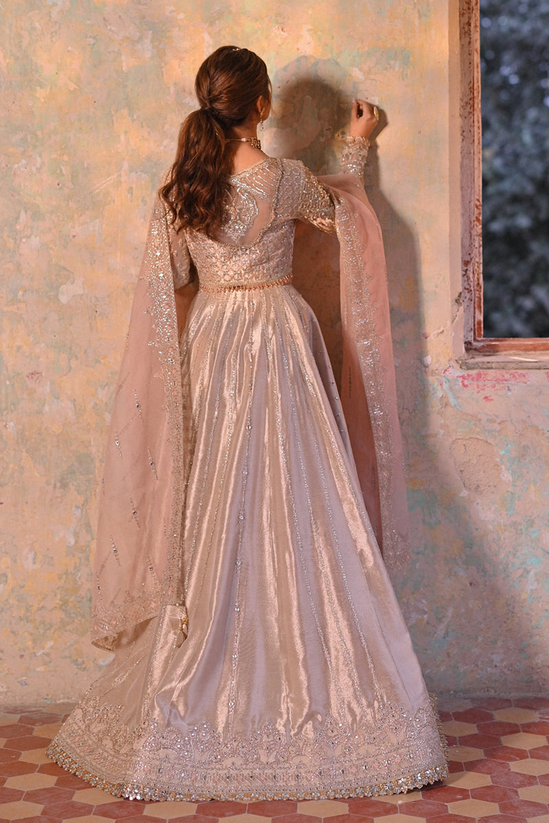 Pakistani Champagne Gota Embroidered Tissue Lehenga (3-Piece) - Image 6