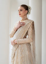 Pale Gold Hand Embroidered Tissue Lehenga Choli (3-Piece) - Image 3