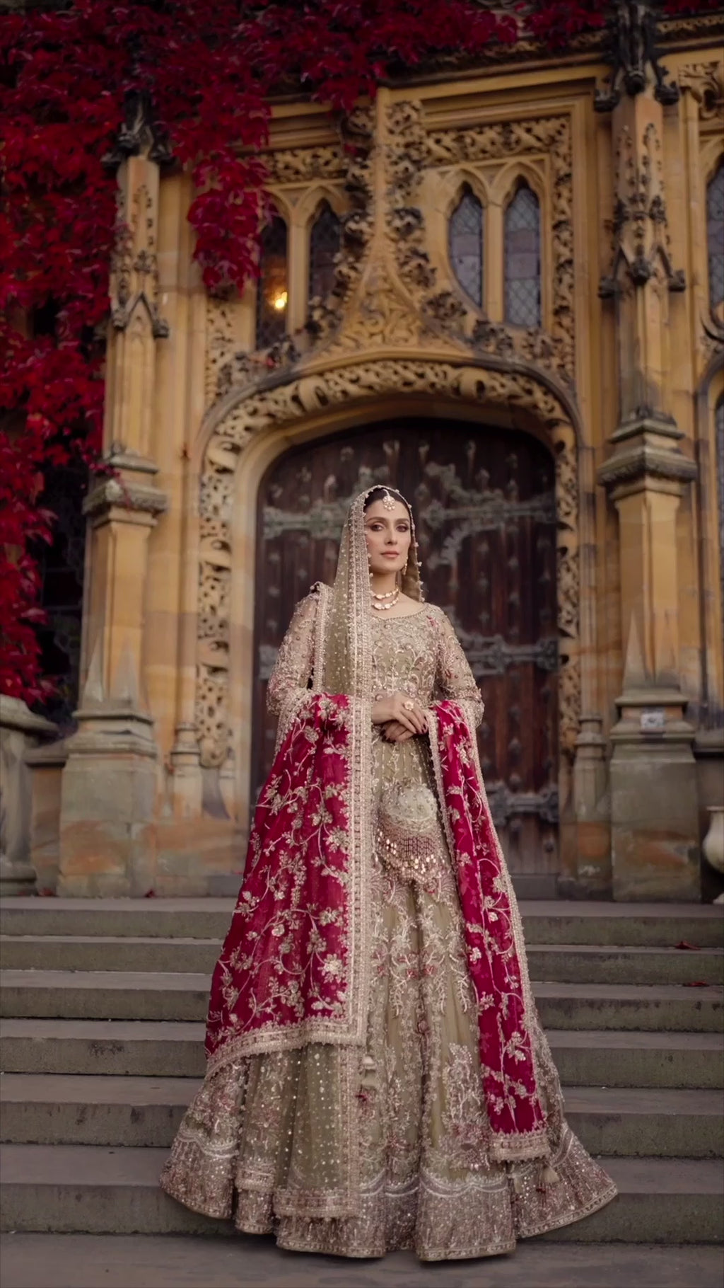 Pakistani Gold & Red Hand-Embellished Tissue Lehenga Choli (3-Piece) - Image 8