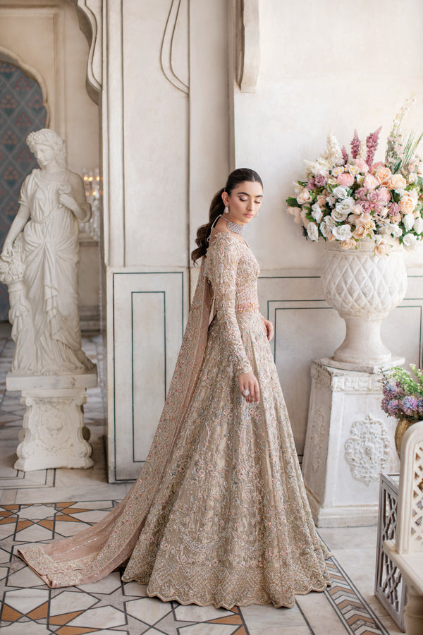 Pakistani Gold Embellished Tissue Bridal Lehenga (3-Piece) - Image 7