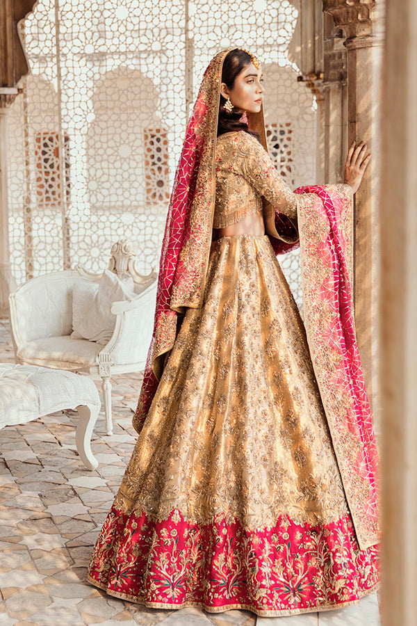 Pakistani Gold Hand Embellished Tissue Lehenga (3-Piece) - Image 1