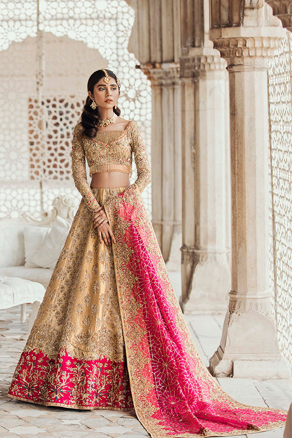Pakistani Gold Hand Embellished Tissue Lehenga (3-Piece) - Image 4