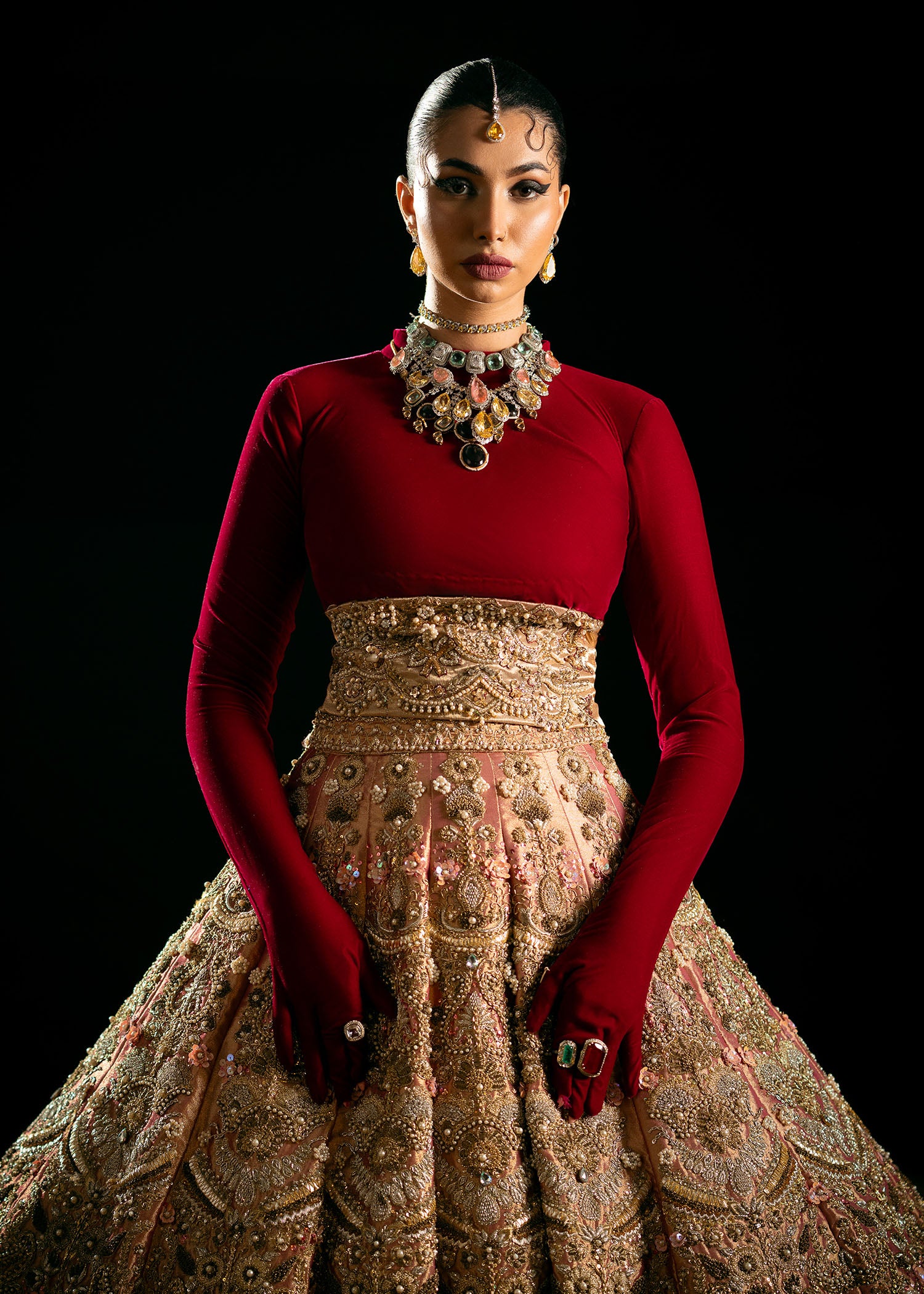 Copper Gold Embellished Tissue Lehenga (3-Piece) - Image 5