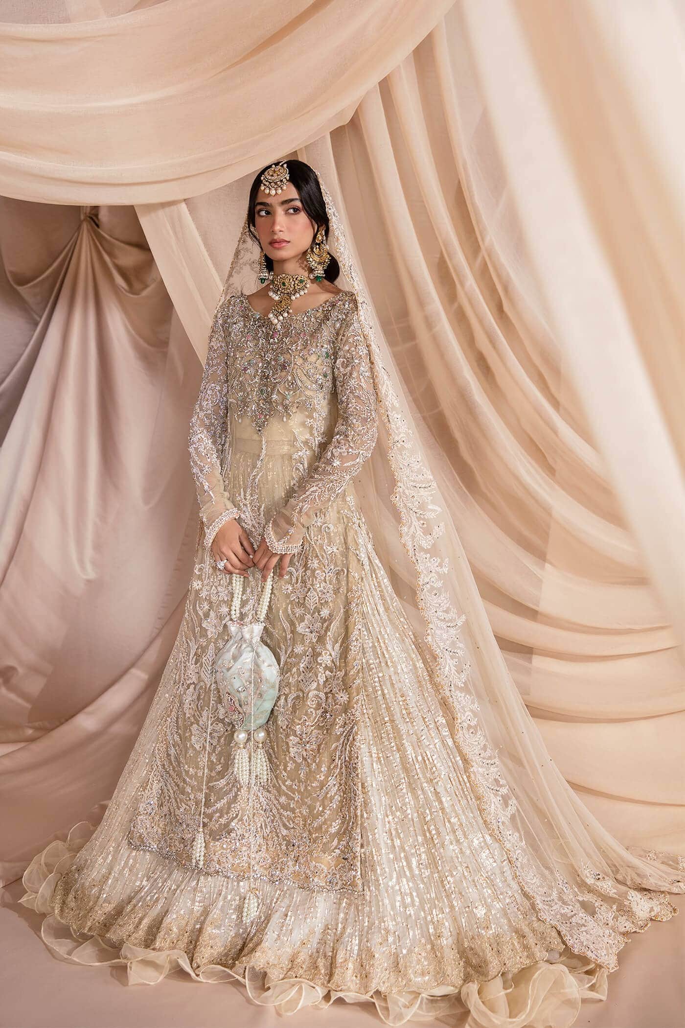 Champagne Zardozi Net & Organza Bridal Lehenga (3-Piece) - Image 1